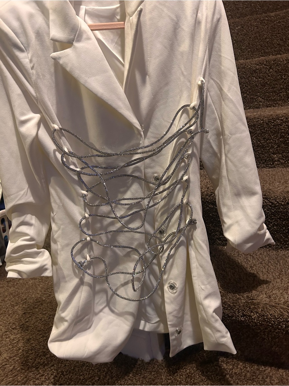 White Women's Decorative Rope-Detail Coat